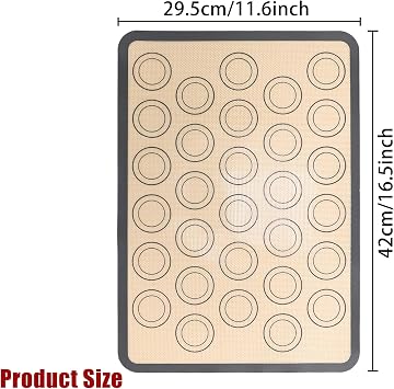 2Pieces Silicone Macaron Baking Mat,Non-Stick Reusable Silicone Mats for Baking,Thick Silicone Baking Mats Sheet,Easy to Clean Baking Tray in Grey,for Pizza,Macarons,Biscuits,Cakes.