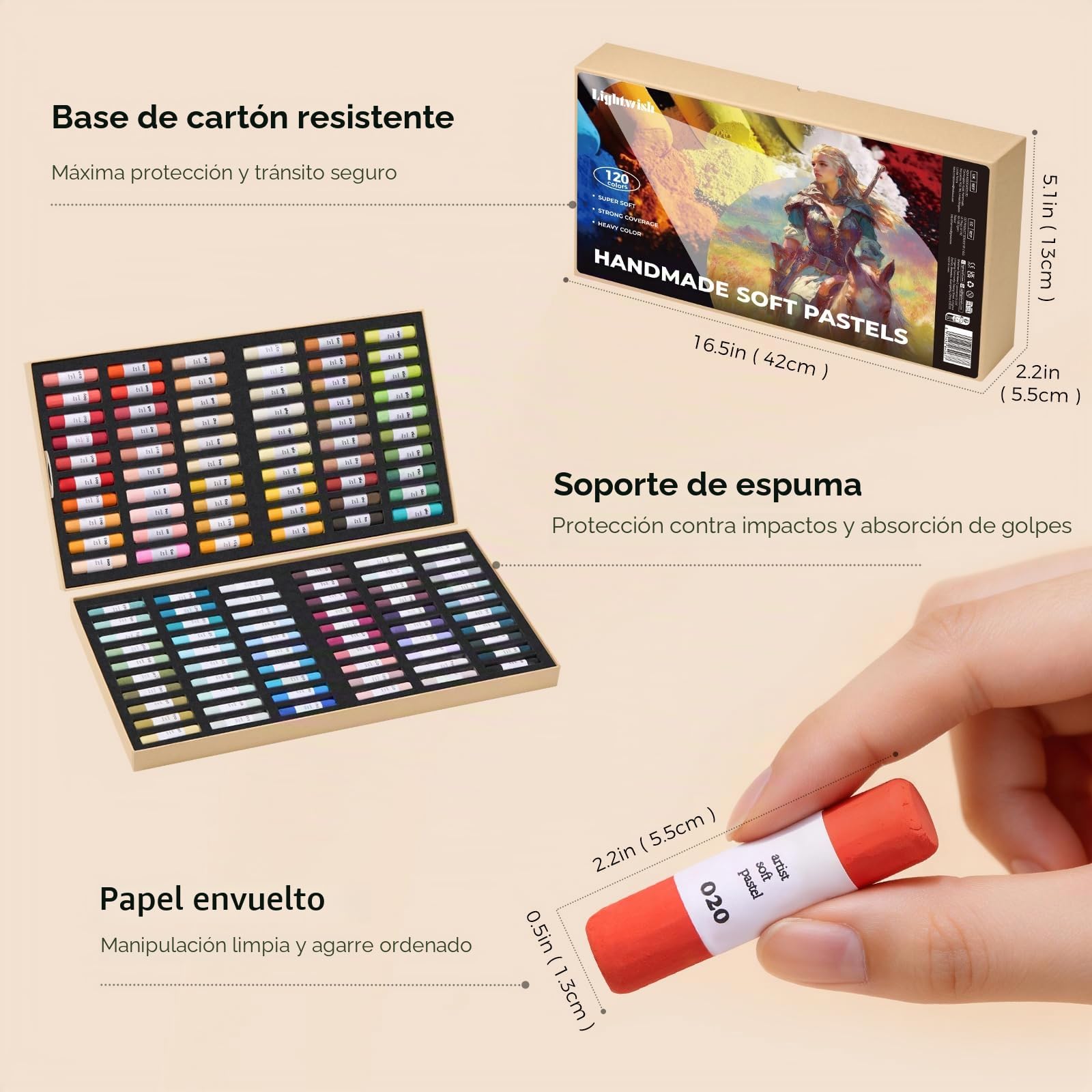 LIGHTWISH 120 Pasteles Blandos Hechos a Mano – Set Profesional Ultra Completo de 120 Colores para Artistas Exigentes – No Tóxico for Art Sketching & Shading
