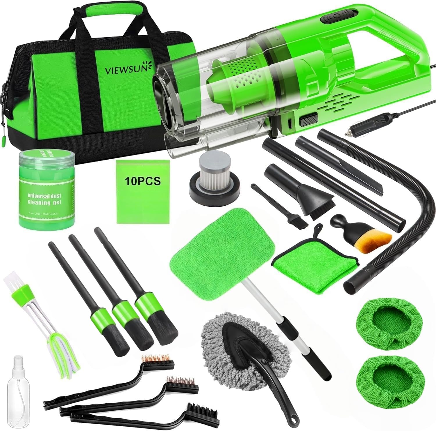 30pcs Car Cleaning Kit, Car Interior Detailing Kit with High Power Handheld Vacuum, Detailing Brush Set, Windshield Cleaner, Cleaning Gel, Complete Auto Accessories for Men, Women Green 30PCS