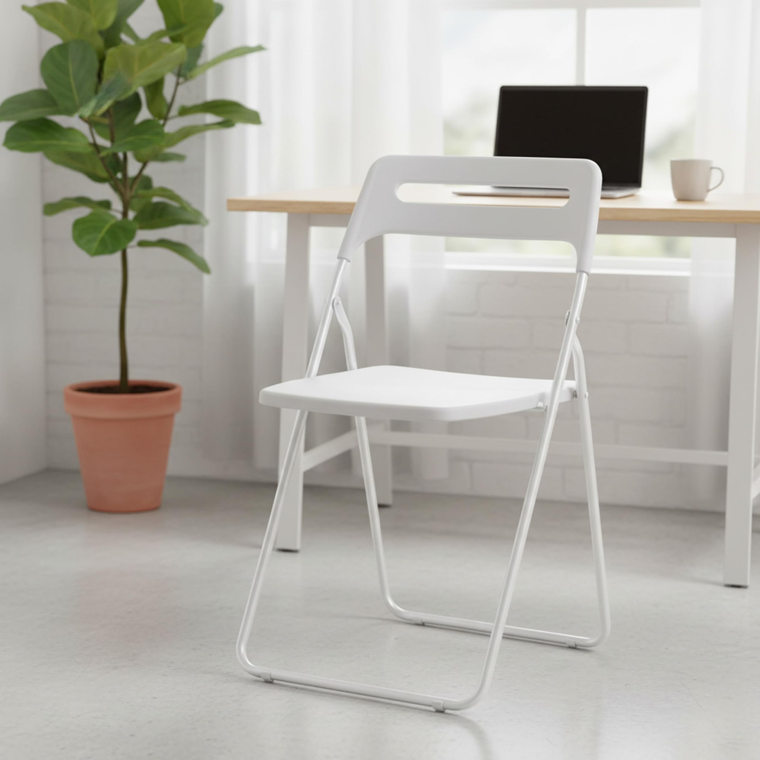 Baroni Home Sedia Pieghevole Salvaspazio, Sedia da Pranzo per Interno ed Esterno con Struttura in Acciaio, 42x38x78 cm (1 Pezzo, Bianco)