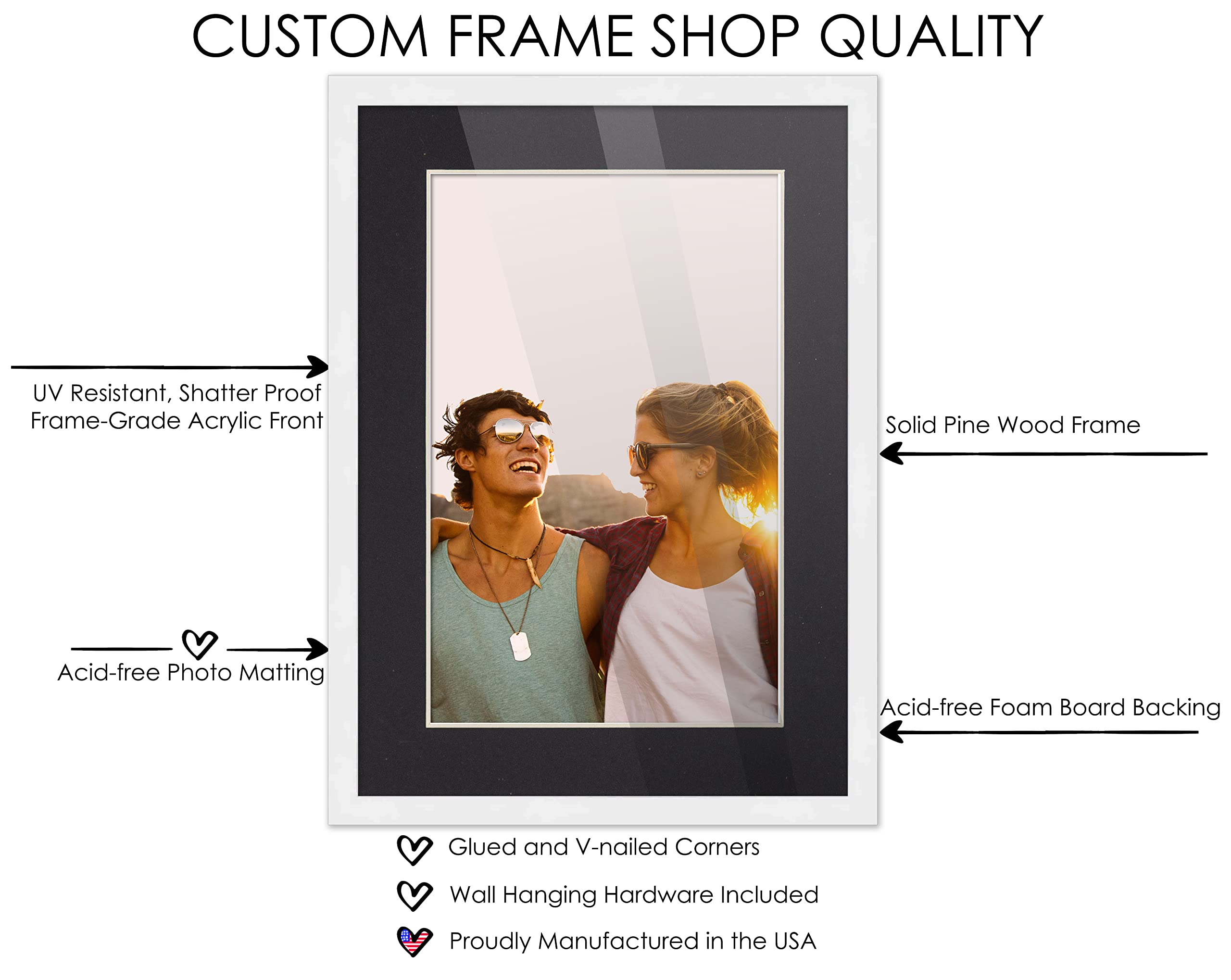 Amazon.com - 27x40 White Wood Frame with Black Mat | 30x43 Matted