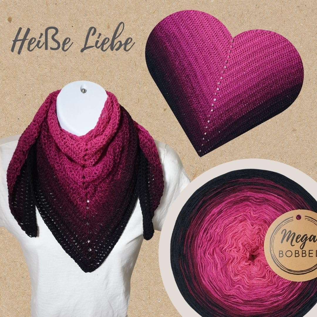 MegaBobbel- MODALmix *Heiße Liebe*AMD4* (Außenfarbe: Schwarz) Farbverlaufsgarn - Lace Garn Bobbel Wolle zum Häkeln & Stricken (3 fädig, 2000m)