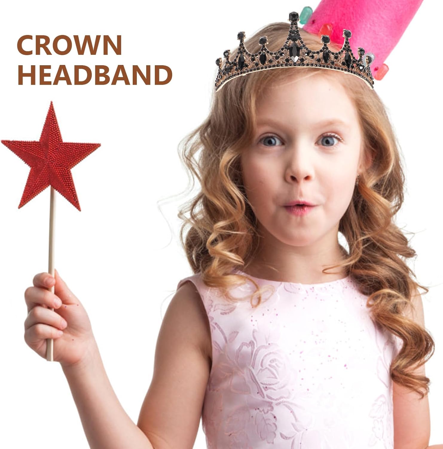 Lurrose Baroque Queen Crown Wedding Bridal Tiara Black Rhinestones Baroque Halloween Costume Prom Pageant Tiara for Women - Image 3