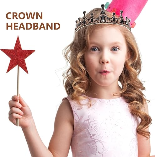 Miniatura 3 de Lurrose Tiara barroca de corona de reina para novia, diamantes de imitación negros, disfraz barroco de Halloween, baile de graduación, tiara para