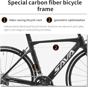 SAVADECK Carbon Road Bike for Beginners - Adult Racing Bicycle with Shimano SORA 18-Speed, Lightweight Carbon Fiber Frame & Fork, Double V-Brake