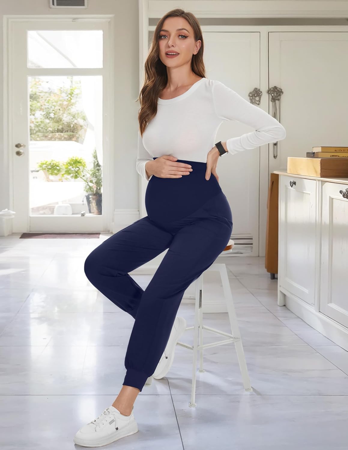 PACBREEZE Women's Maternity Scrubs with 6 Pockets, Workwear Maternity Jogger Scrubs Pregnancy Pants, S-XXL - Image 3