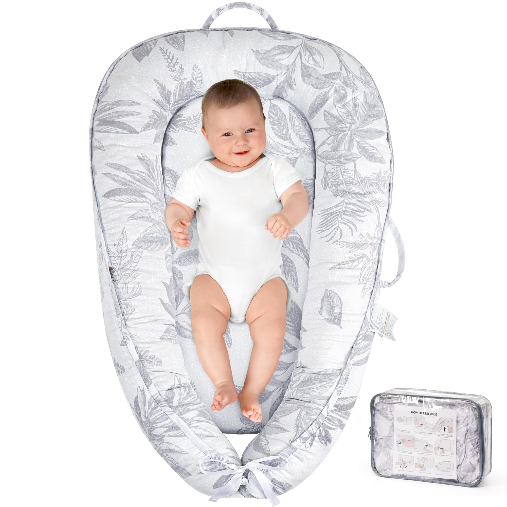 Tumbona para bebé HKAI, asiento de suelo de algodón suave para bebés de recién nacidos a 24 meses, artículos esenciales portátiles para bebés, almohada de viaje para bebés.