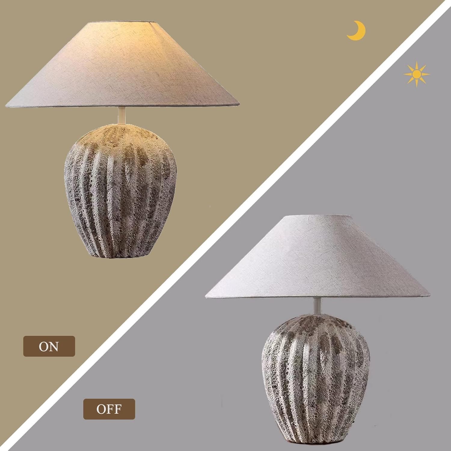 Lampada da tavolo rustica in stile sud-occidentale, realizzata a mano, in ceramica bianca, mini decorativa con paralume in lino