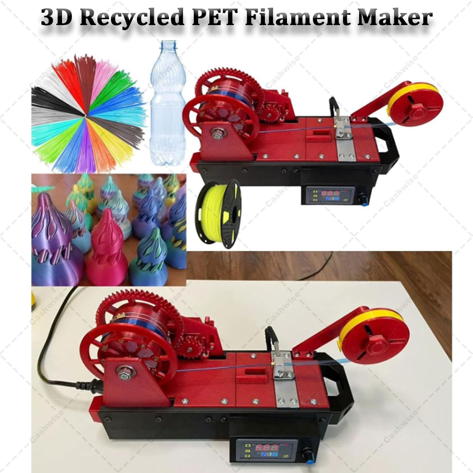 3D-Drucker-Extruder, Filament-Maker für recycelte Haustiere, Flaschen-Recycler, mit digitaler Temperaturanzeige, Geschwindigkeit einstellbar, Desktop-Filament-Maker-Maschine für Familien OrangeGray