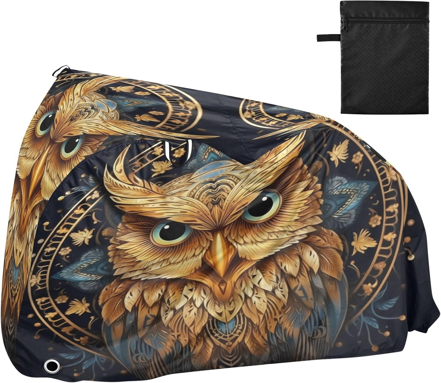 ALAZA Gold Owl Print Boho Bike Cover Waterproof Outdoor Ebike Bicycle Covers Tarp Protection for 1/2 Bikes, Sun UV Dust Wind Proof