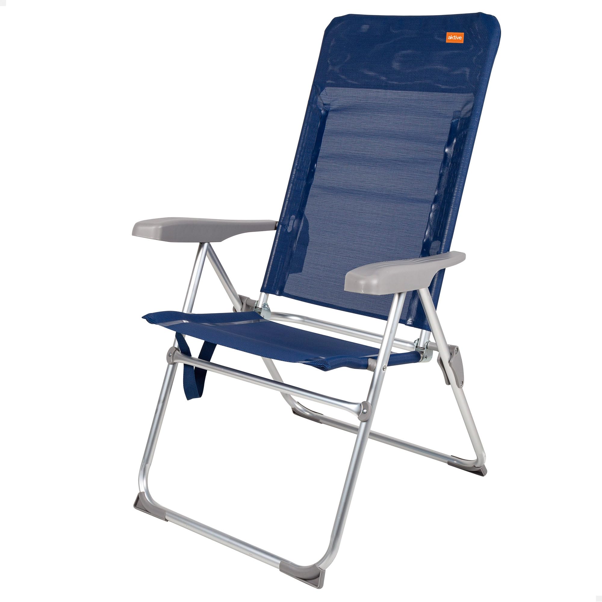 AKTIVE 62662 - Silla de playa plegado slim reclinable antivuelco azul marino, 6 posiciones, Medidas 47x66x107cm, Material: aluminio, Resistente, peso máximo soportado 110 kg.