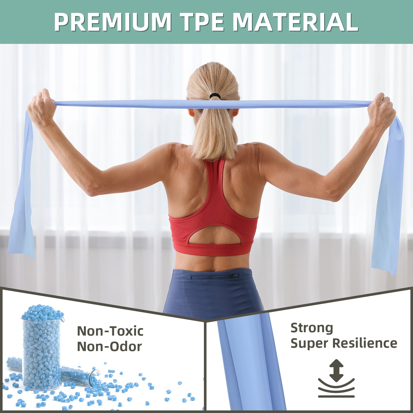 Bandas elásticas para ejercicio, bandas de resistencia de 5 niveles para entrenamiento, bandas de ejercicio para terapia física, pilates, rehabilitación, estiramiento, entrenamiento de fuerza y juego