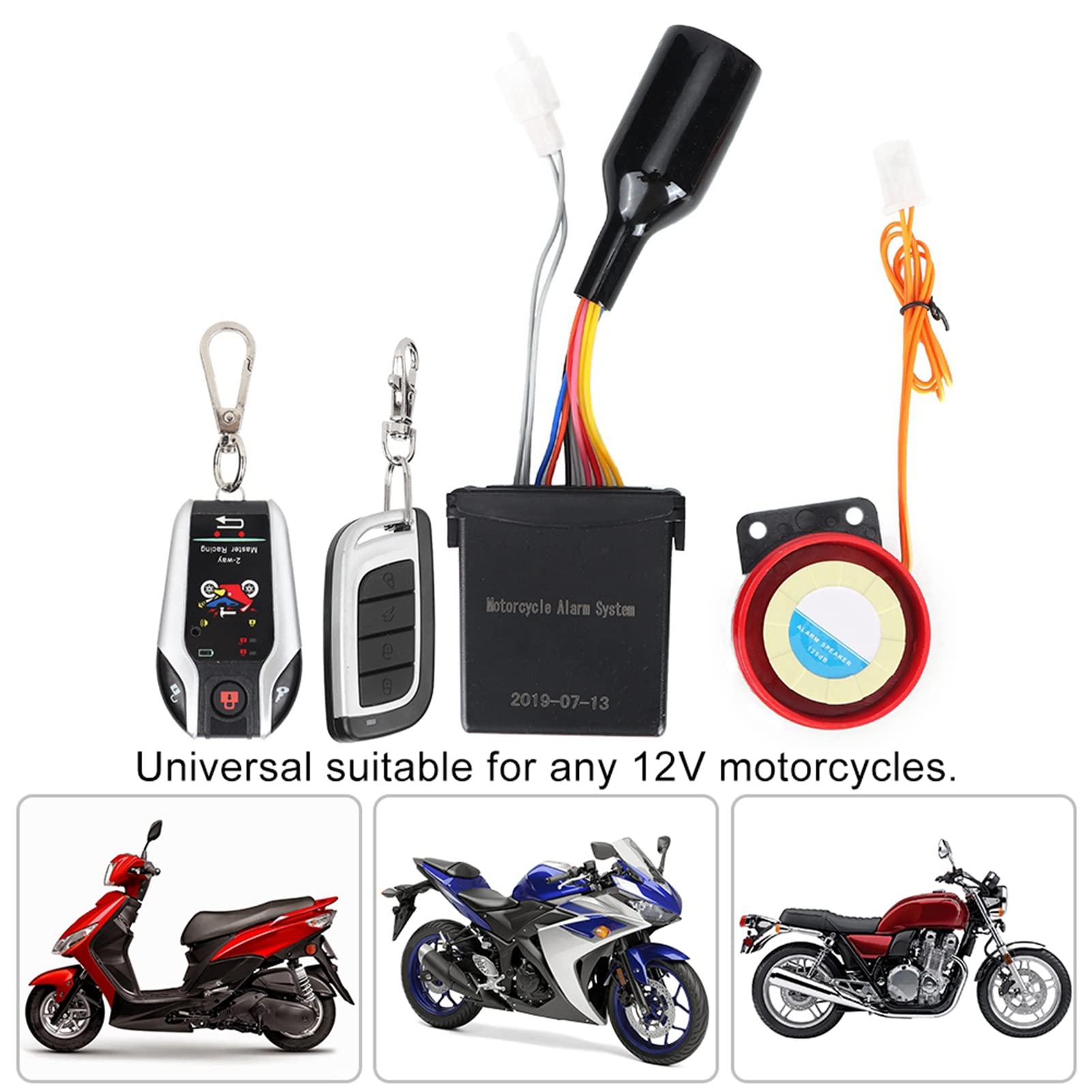 CHICIRIS di Allarme Moto, Antifurto | con Clacson, Spegnimento Motore con Avviamento Remoto, Portata 300 M, Avviso da 105 a 125 DB, per Motocicli a 12 V