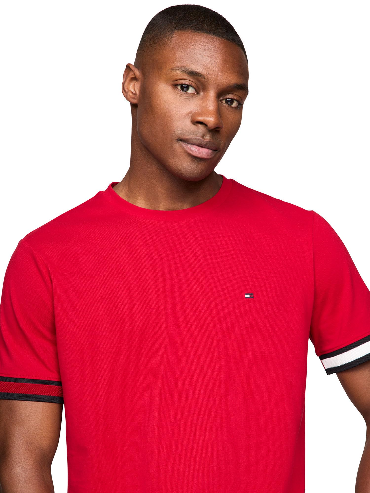 Tommy Hilfiger Short Sleeve Breathable Cotton T-Shirts with Cuff Design Camiseta de Manga Corta de algodón Transpirable con diseño de puños Hombre