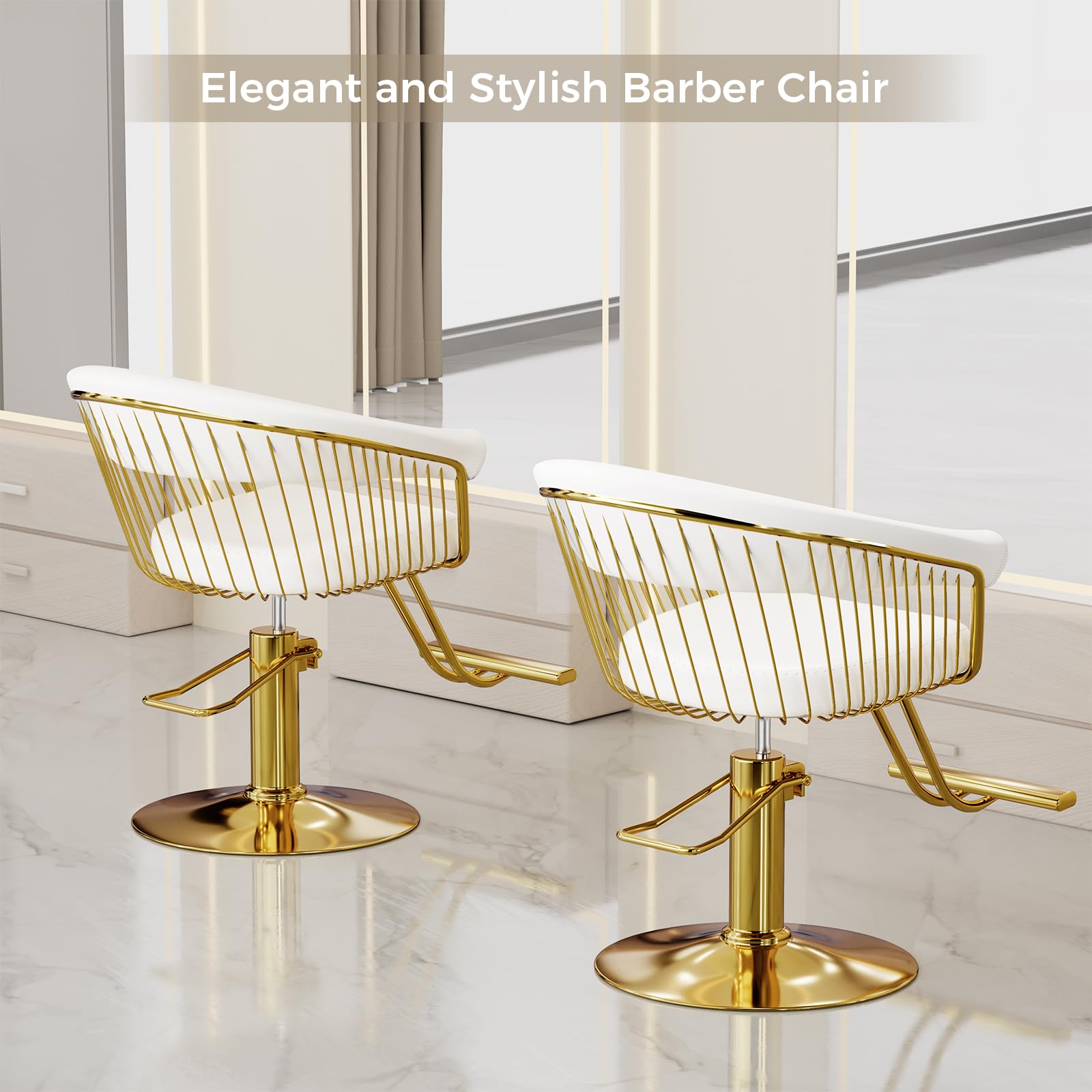 Sillón de Peluquería, Silla de Peluquero con Altura Regulable Barber 360° para Salón de Peluquería a Domicilio, Salón de Belleza, Blanco