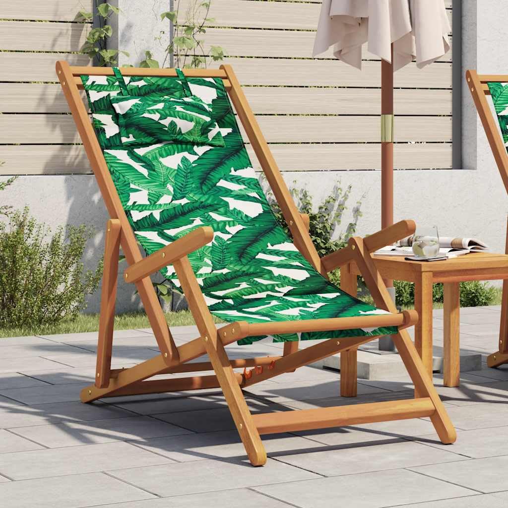 Silla de playa plegable de madera con marco de eucalipto macizo y tela transpirable, ajustable en 3 posiciones, cojín y reposabrazos, resistente hasta 110 kg.