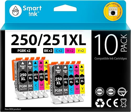 Smart Ink Cartuchos de tinta compatibles de repuesto para Canon PIXMA PGI 250XL CLI 251XL PGI 250 CLI 251 (2 PGBK y 8 BlackCMY 10 Combo Pack) para