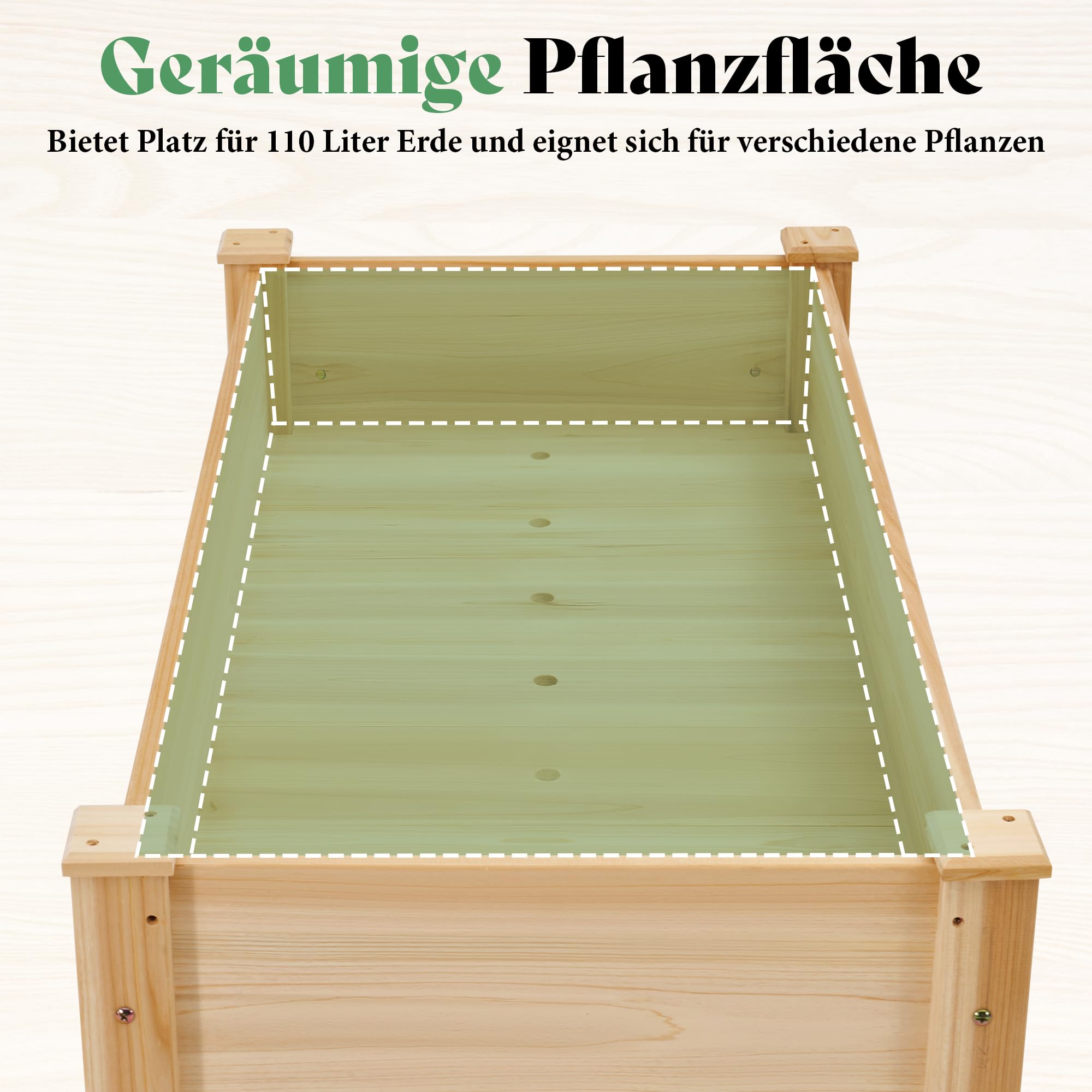 LUXOAK 122x61x77 cm Tannenholz Hochbeet mit Beinen, 110L, Hellholz | Effiziente Drainage, Schutzfolie, Robuste Holzkonstruktion, Komfortable Höhe, Für Balkon & Terrasse