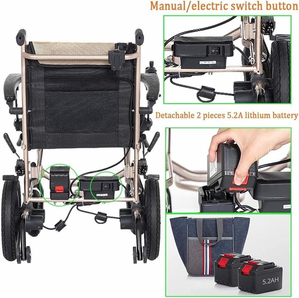 Silla de ruedas eléctrica plegable ligera para adultos, doble función de alimentación y funcionamiento manual, resistente con control de joystick, ideal para usuarios discapacitados