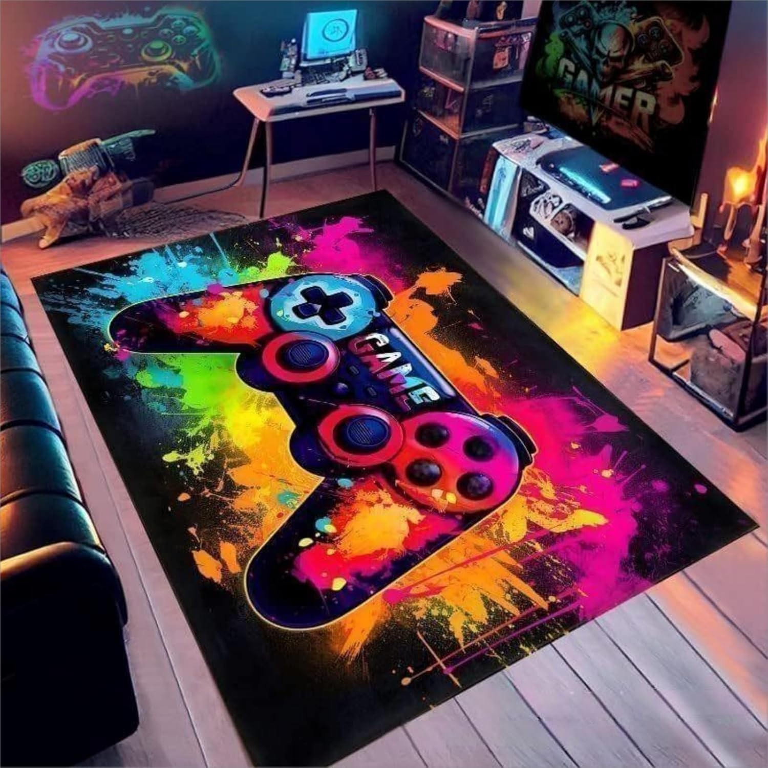 Comforight Gaming Rug For Boys Bedroom,Boys Rug With 3D Printed Game Gamepad,Gaming Area Rugs For Living Room Playroom,Washable Non-Slip Carpet Decor(47.3"x63")