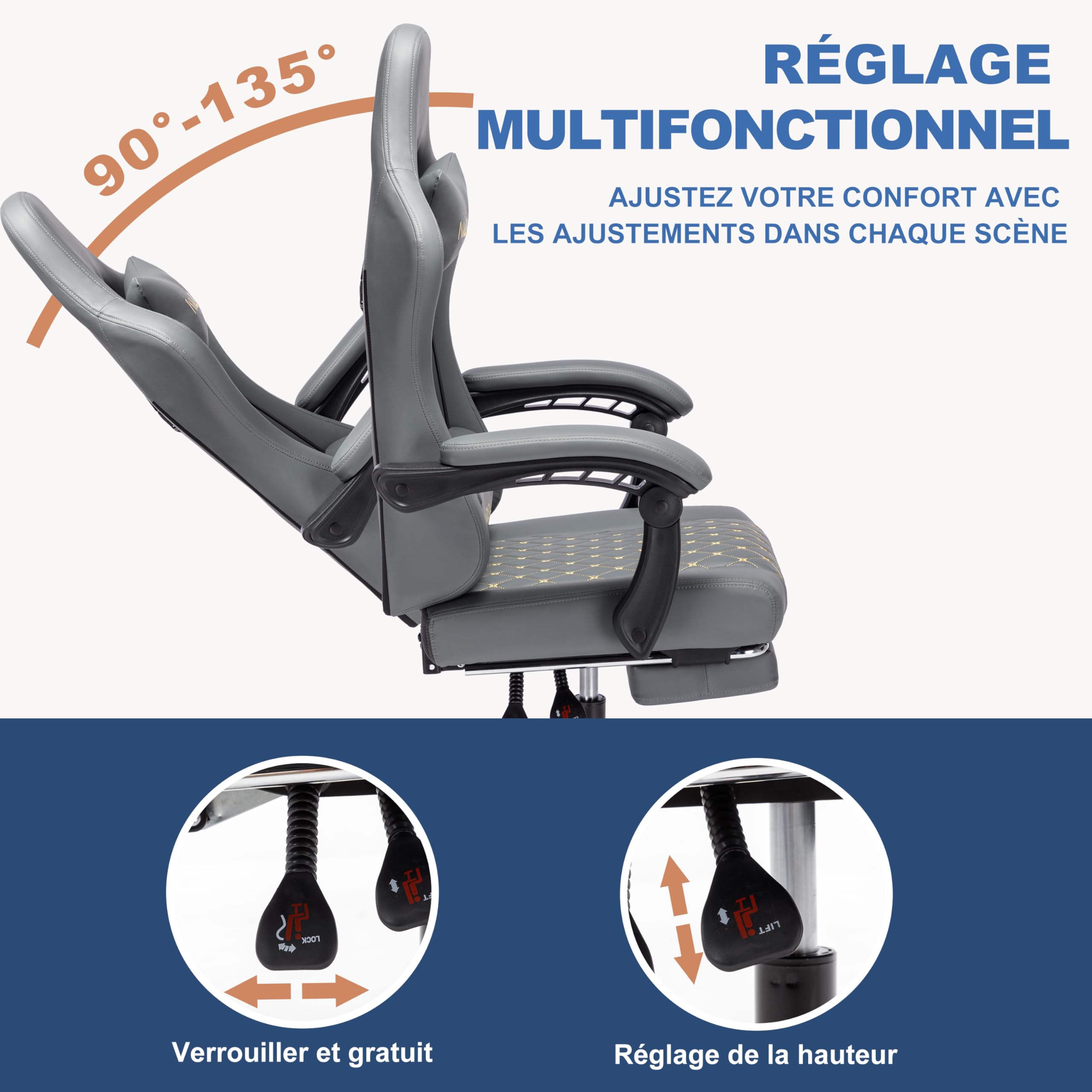 Andyou Silla Gaming Ergonómica Profesional con Soporte Lumbar - Silla Gamer para Adulto, Giratoria y Reclinable con Reposapiés Ajustable y Tela Transpirable, Soporte 150 kg para Oficina y PC