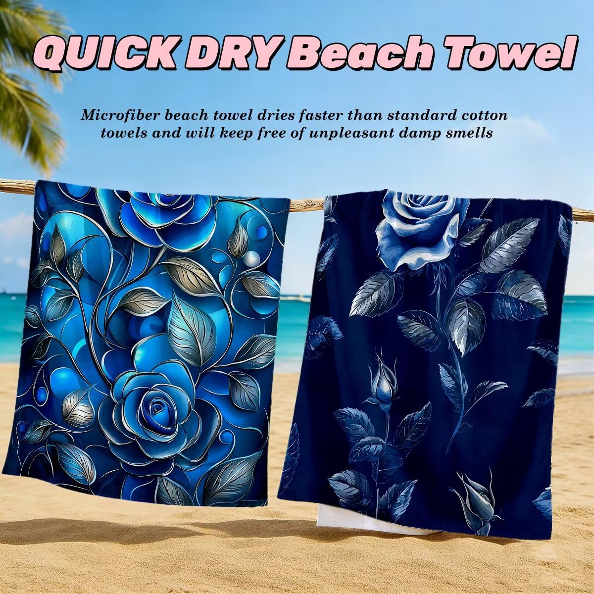Toalla Playa 90x200 cm, Toalla Gimnasio Microfibra Secado Rapido, Juego de 2 Antiarena Toallas de Playa, Ligera Compacta Toallas Microfibra Grande para Viaje, Regalo Hombre Regalo Mujer (Rosa) -4259
