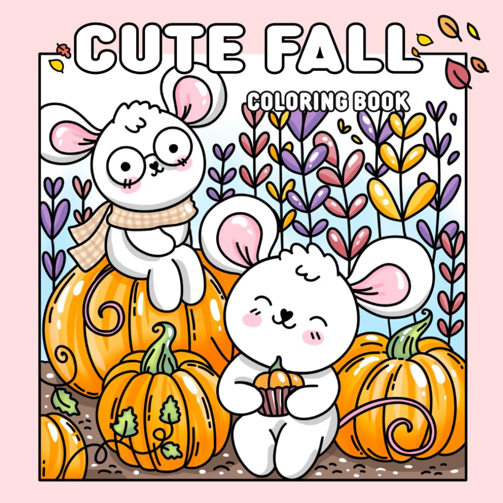 Cute fall coloring book for adults and children.: 42 Hand-Drawn Illustrations of adorable animals in cozy Autumn scenes for coloring. (Cute seasons)