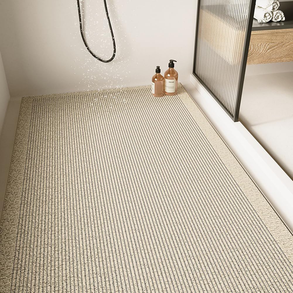 Large Shower Mat - Non Slip Anti Mould,Loofah Comfortable Soft Bath Mat with Drain Hole,Washable & Quick Drying Bathroom Floor Mat,Massage Feet (Grey,90x120cm)