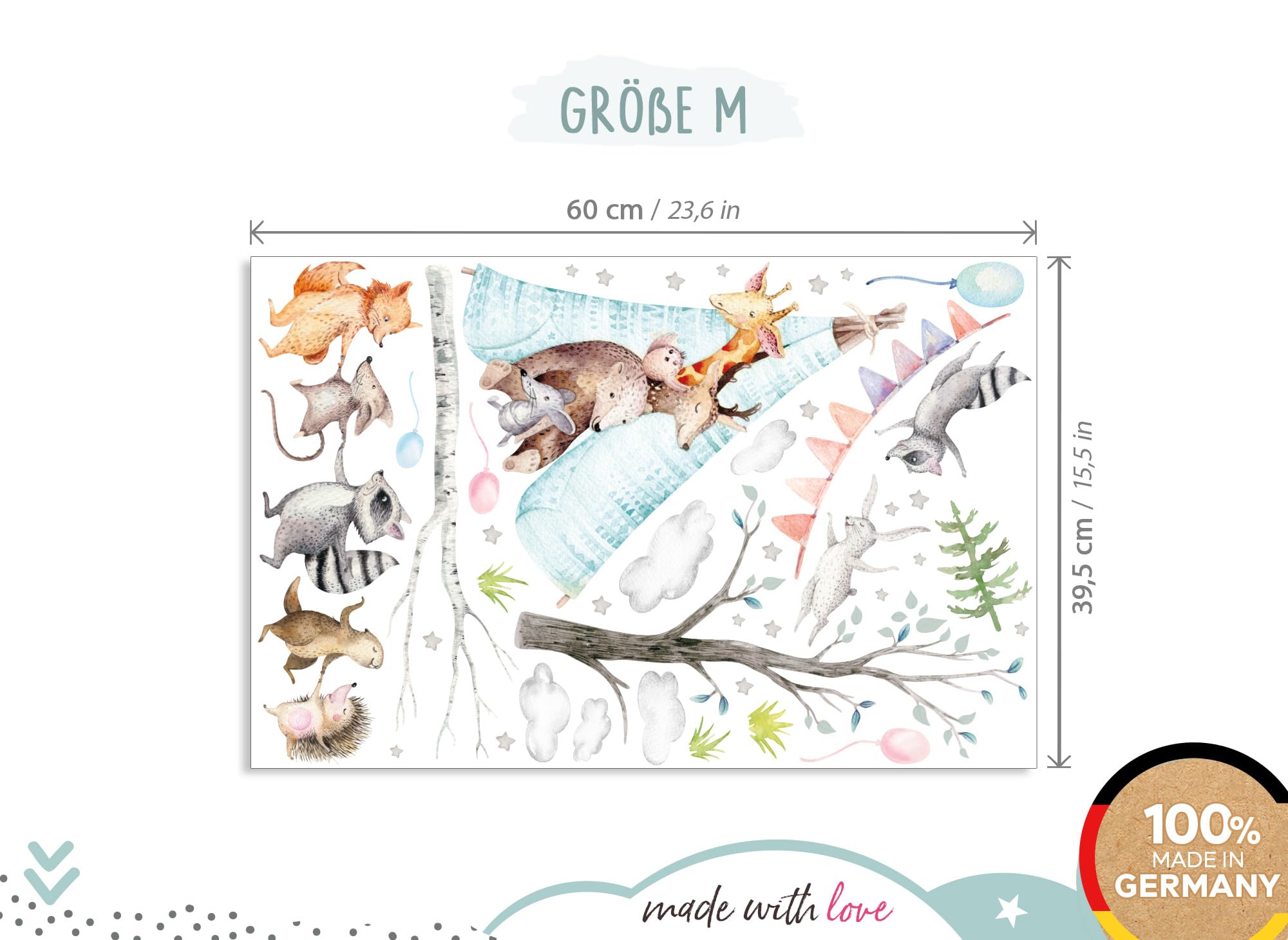 Little Deco Adesivo Da Parete Con Animali Della Foresta Con Stelle E