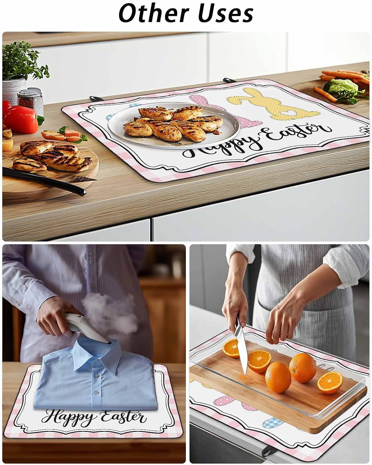 Colorful Rabbits Stove Top Cover for Electric Stove, Happy Easter Cartoon Animal Pink Plaid Heat-proof & Non Slip Glass Top Stove Cover Protector, Kitchen Flat Cooktop Rubber Mat 28.5x20.5 Inches