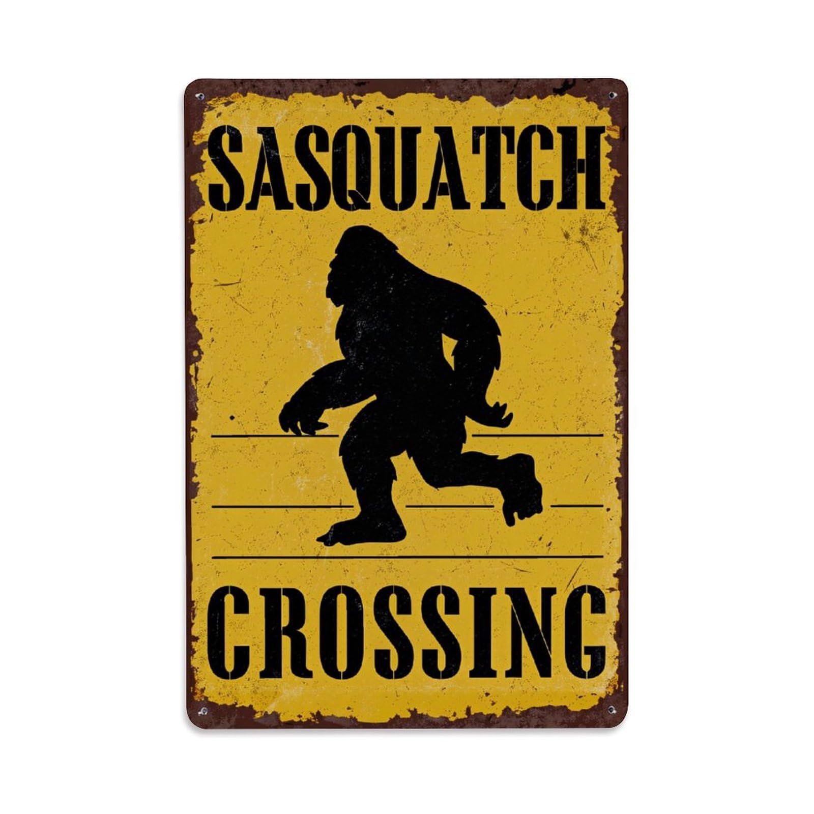 Jdfenggu Vintage Sasquatch Crossing Sign Pattern Print Retro Metal Tin Sign, Decor Art Poster For Bar, Home, Man Cave, Kitchen, Laundry Room Gift 8X12inch