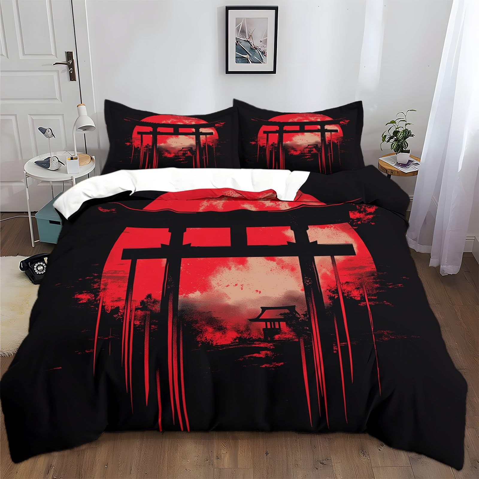 Parure de lit 2 personnes 200x200 cm coton microfibre Lune Rouge