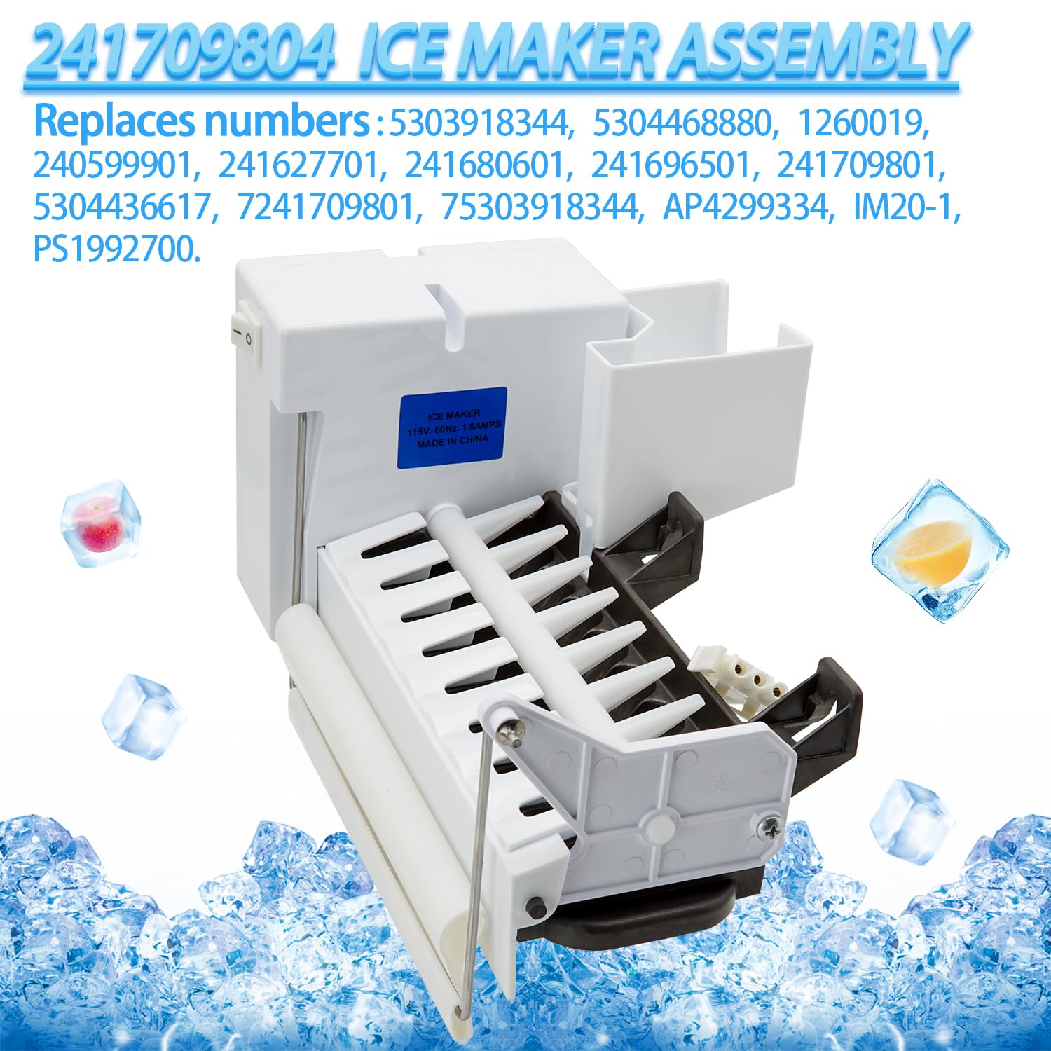 241709804 Ice Maker Assembly Replacement for Frigidaire Elec-trolux Refrigerators Replace 241709810, 5304436617, 240599901