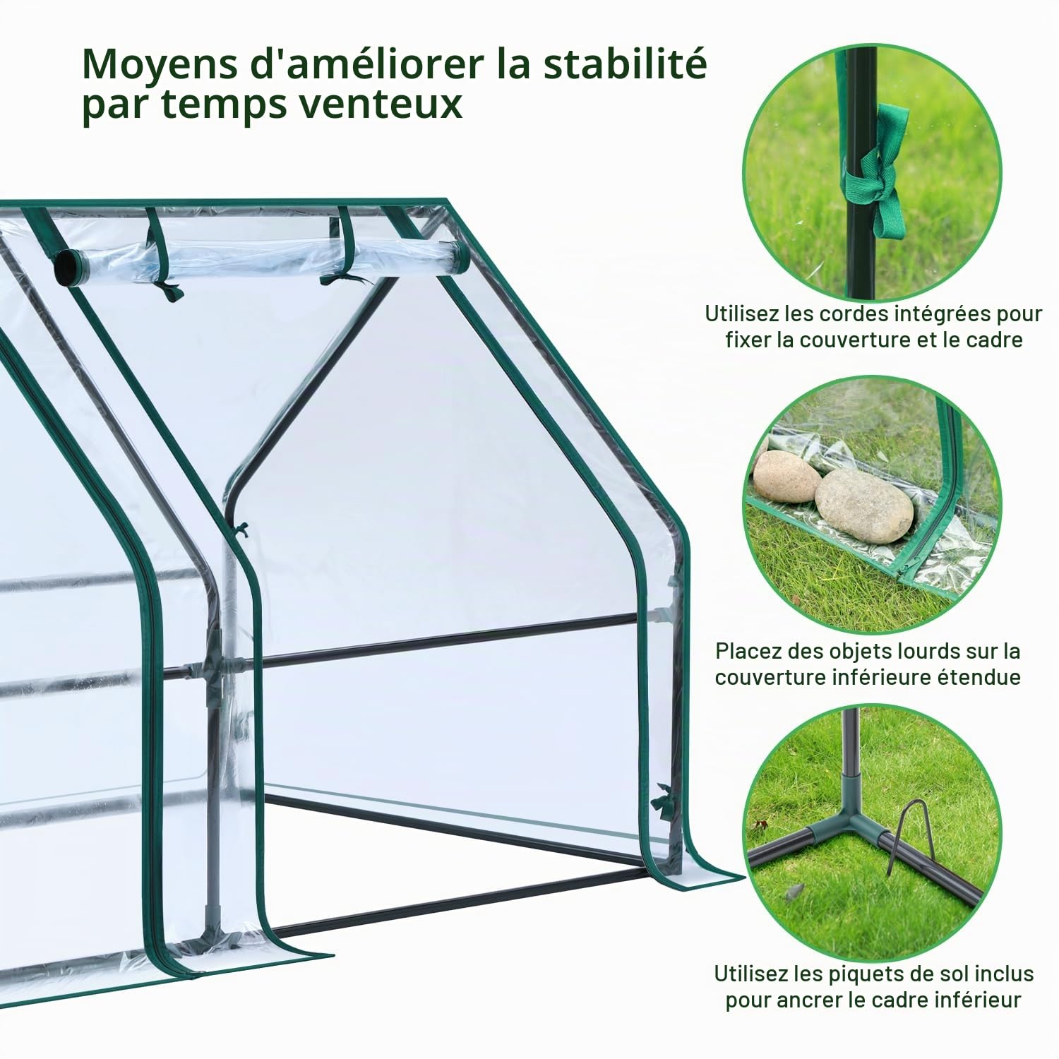 Ohuhu Mini serre pour extérieur, petite serre tunnel avec 2 portes enroulables à fermeture éclair, cadre en acier et couvercle transparent protégé contre les UV, piquets de sol pour plantes et légumes