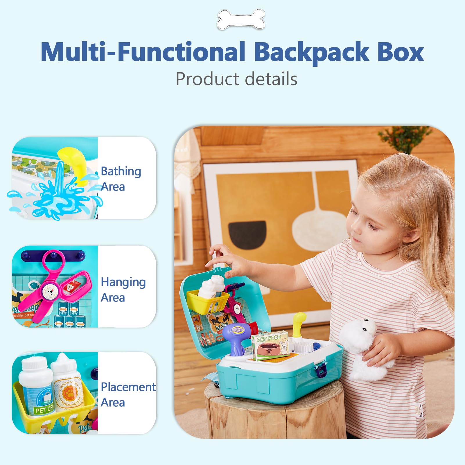 HERSITY Jouet Vétérinaire Sac À Dos avec Peluche Chien Jeux D'imitations Cadeau pour Enfants Garçons Filles 3 4 5 6 Ans