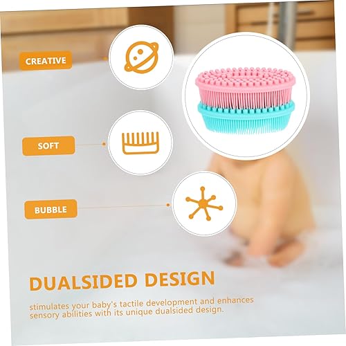 Miniatura 9 de Cepillo de baño sensorial de silicona para niño y niña, exfoliante de doble cara, peine de masaje suave para estimulación táctil y desarrollo de
