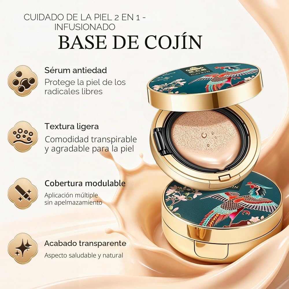 CATKIN Base De Maquillaje Cushion, Fórmula Ligera y Duradera, Antiedad, Efecto Natural, Extractos De Hierbas 7 En 1, Acabado Satinado Transparente, Recargas Incluidas, 13g*2