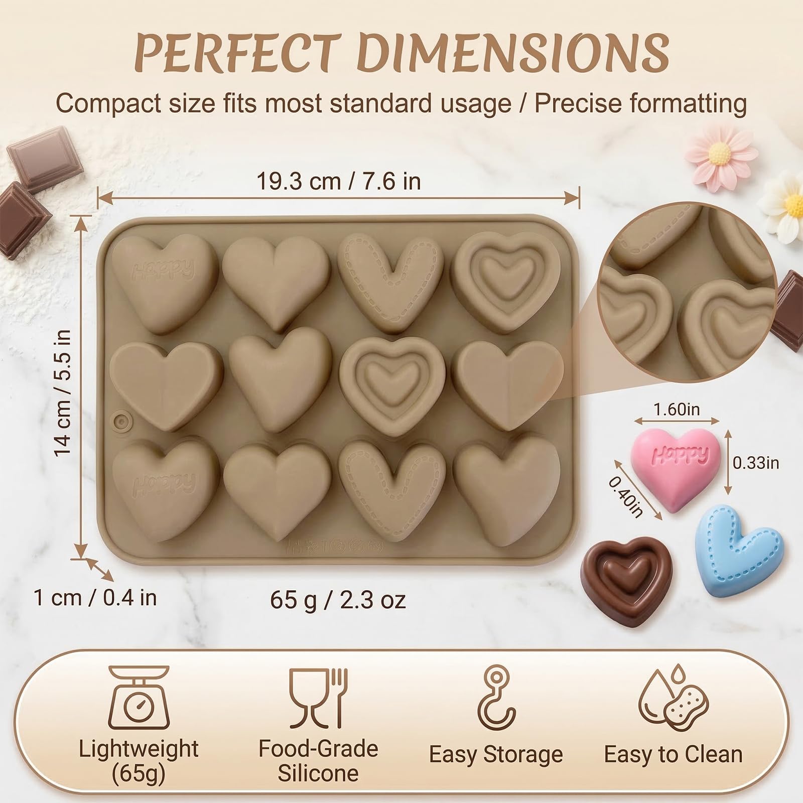 Molde de Silicona Corazón, 12 Cavidades, Antiadherente, Sin BPA, Resistente a la Temperatura -40 a 230°C, para Chocolate, Pasteles, Muffins, San Valentín — view 5