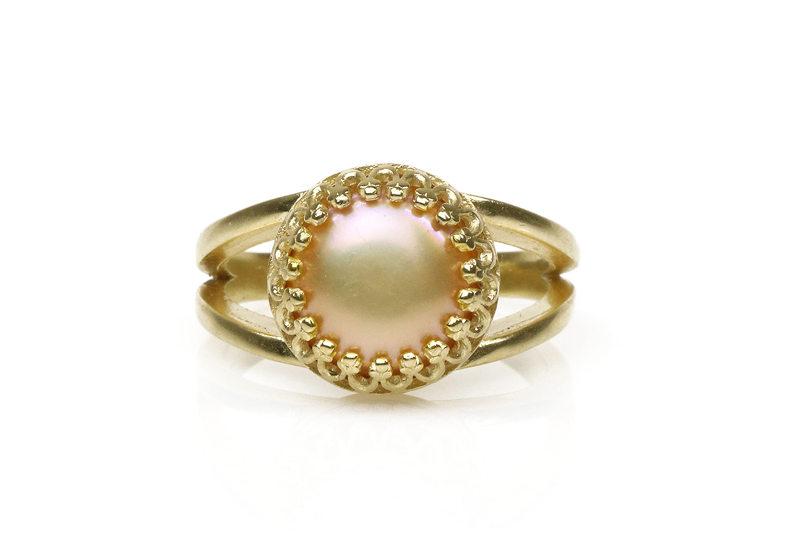 Artigianale Perla di Pesca 10mm Anello - Personalizzato Oro 14k Anello, Anello Fidanzamento, Anello Nozze, Anello Pietra di Nascita Giugno, Anelli Moda per Donne - Personalizzabile con Incisione