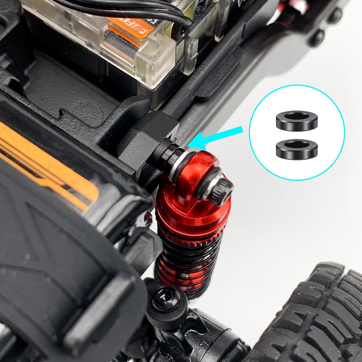 QUE-T 4pcs Aluminium Shock Absorber Threaded Shock Damper for 1/18 FMS LC80 FCX18 FCX24 RC Crawler Car (Red & Black)