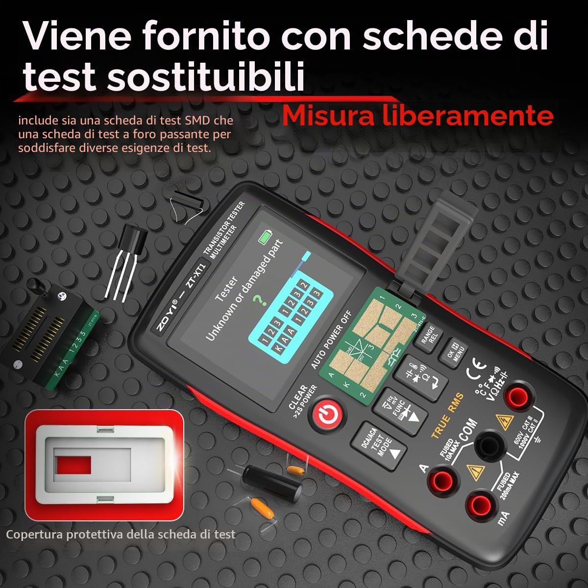 ZOYI ZT-XT1 - Multimetro digitale LCR 2 in 1 e tester transistor, per test di continuità dei diodi di resistenza alla tensione