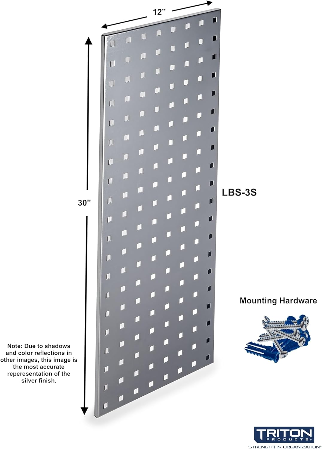 Triton Products Steel Pegboard Strip - 30" x 12" Rectangle Locboard Wall Strip Panel for Garage and Home Storage and Organization (Silver)