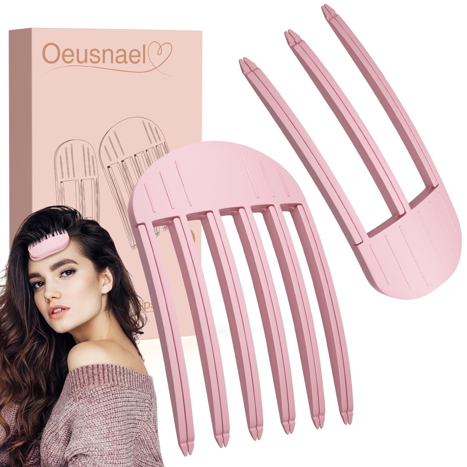 2 Packs Hair Volume Clips for Women and Men, Volumizing Hair Clips for Fluffy Bangs, Easy High Crown Volumizing Hair Clip, Curly & Volume Hair Comb Tool for Lifting Roots - Neutral Pink