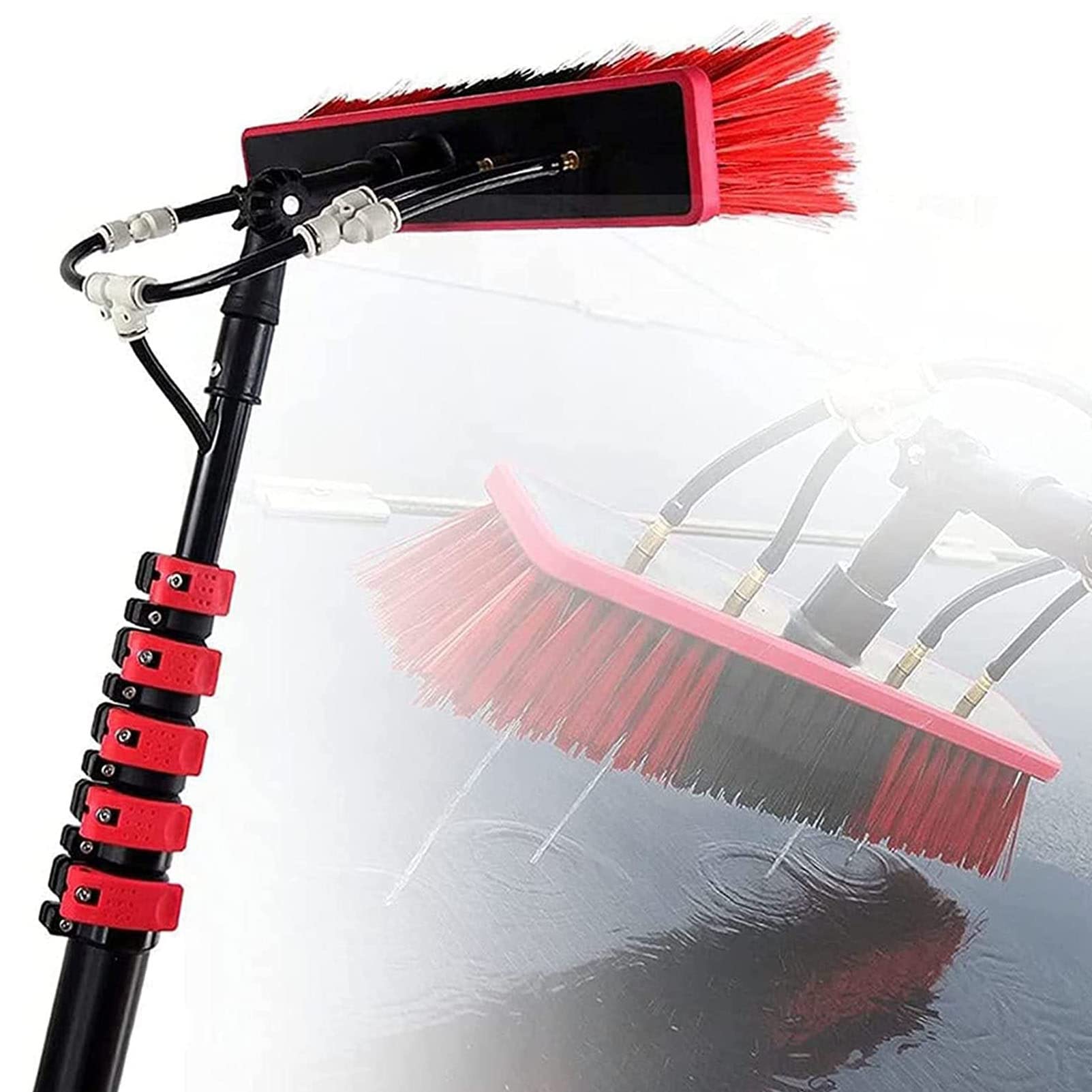 Aioneer Water Fed Telescopic Brush 11.8-35.4Ft, Window Cleaning Pole, Solar Panel Cleaning Equipment, Extendable Cleaner Conservatory Roof-55cm Brush -6M