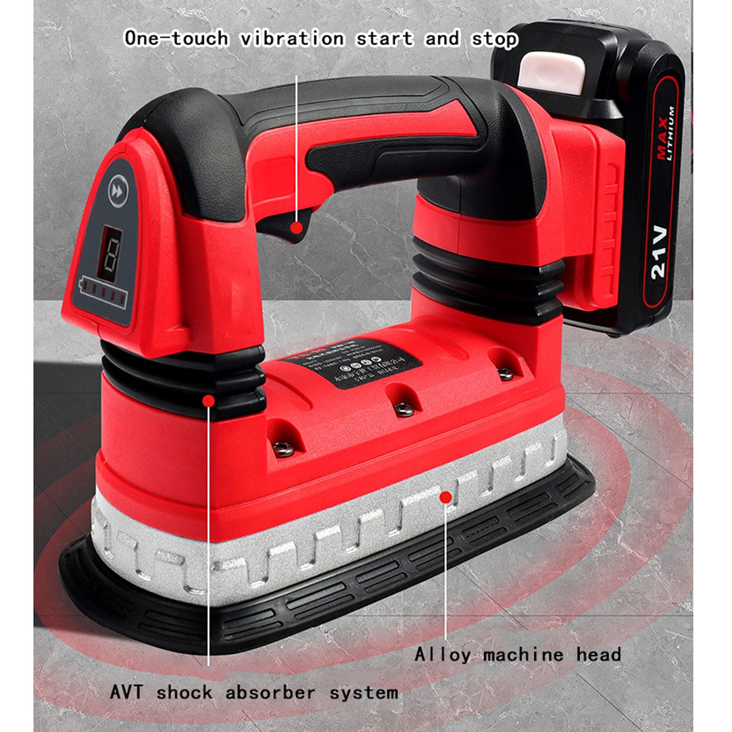 Livellatrice per piastrelle con set di vibrazioni portatile da 14000 giri/min, 6 livelli di regolazione, dimensioni piastrelle da 40-300 cm, 2 batterie incluse, strumento automatico per piastrellatura