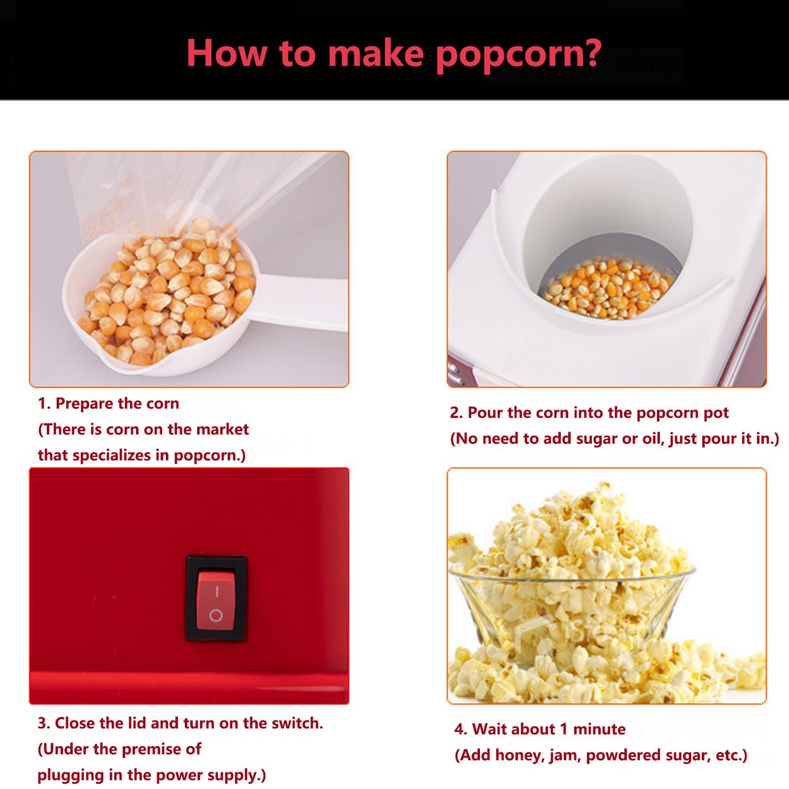 Macchina per Popcorn Ad Aria Calda Popcorn Elettrico per Mescolare Popcorn Sano Senza Olio Alto Tasso Scoppiettante Ottimo per Organizzare Feste A Casa E Guardare Film con La Famiglia(B)