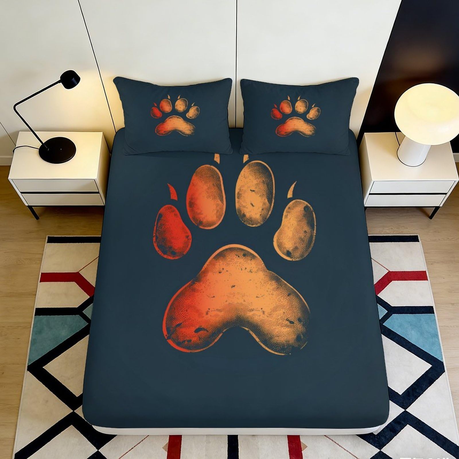 3D Printed Paw Print Fitted Sheet Microfiber Soft Animal Claw Bed Cover for Bedroom Dorm Mattress Protection Decor 90x200x25cm