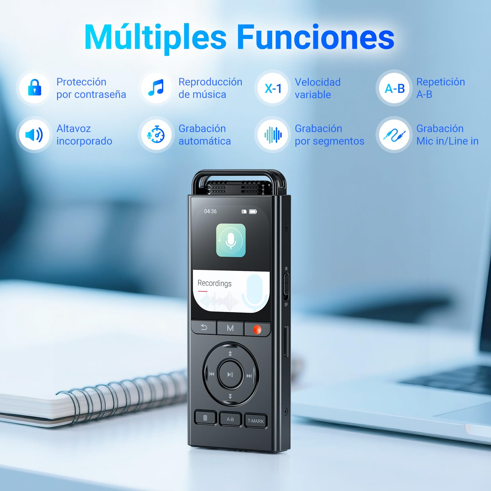 MECHEN 144 GB Grabadora de Voz Digital, Grabadora Activada por Voz con 10.000 h de Tiempo de Grabación, Audio HD de 3072 Kbps, Reducción de Ruido, Puede Conectarse a un Micrófono Externo (144, GB)
