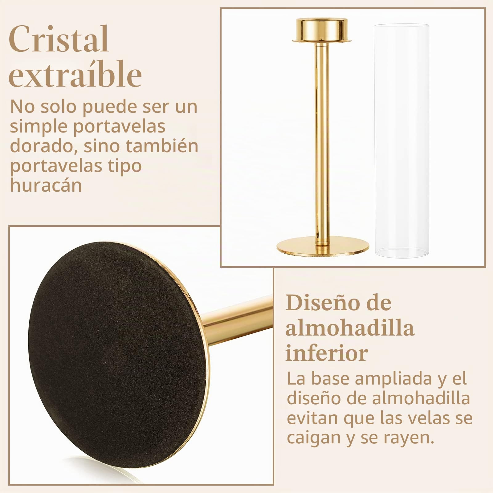 Sziqiqi Portavelas de Metal Oro para Boda - 48/42/36cm Portavelas Altos Candelabros Decorativos con Vidrio Removible para Centro de Mesa Navideño, 3 Piezas