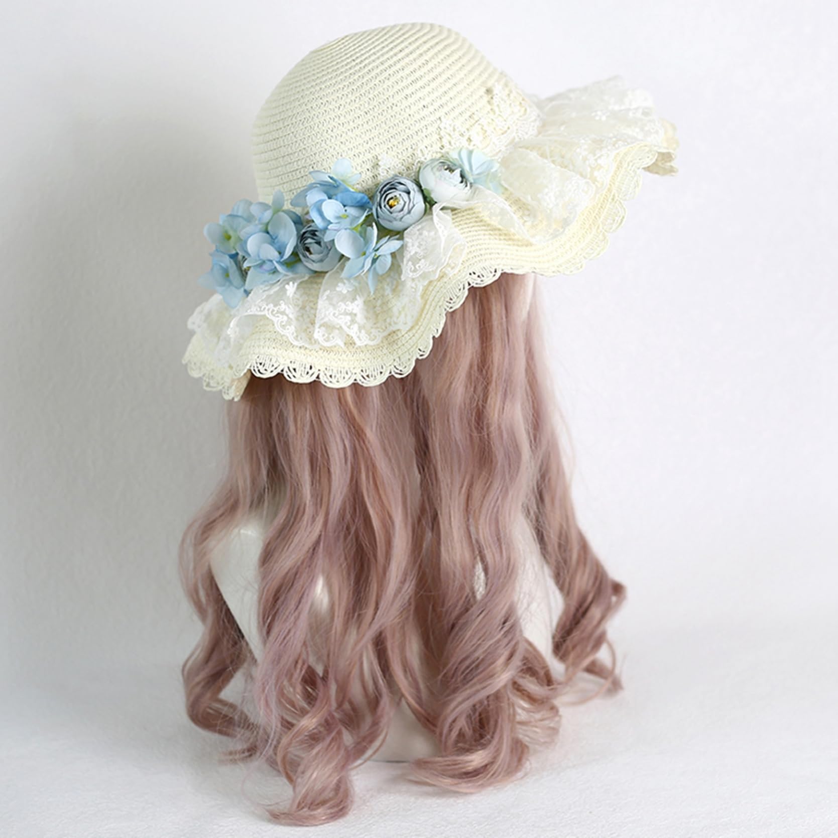 Amazon.co.jp: 麦わら帽子 レディース つば広10cm 花付き レース刺繍